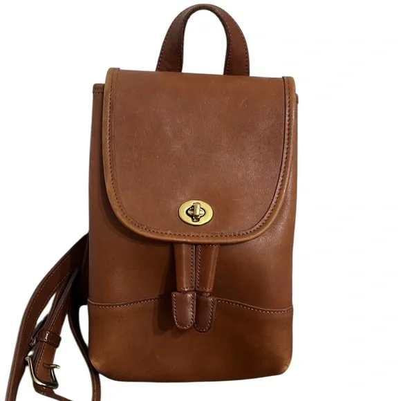 Vintage Coach Leather Mini Backpack Brown Gold Turn Lock 9960 Adjustable Straps - Picture 2 of 16